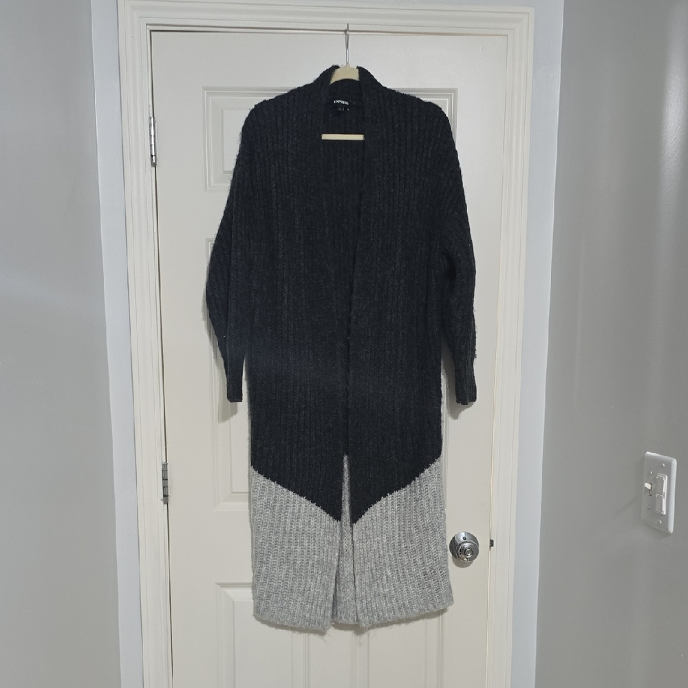 Express Black and Gray Cardigan Duster Sweater